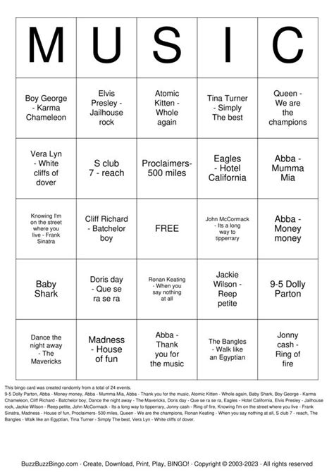 Music Bingo Pattern