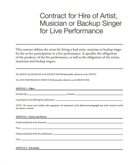 Music Contract Agreement Template