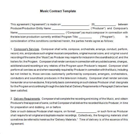 Music Contract Template Word