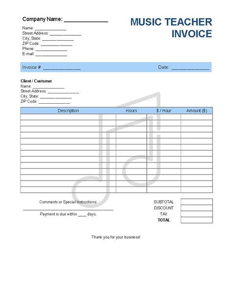 Music education invoice template