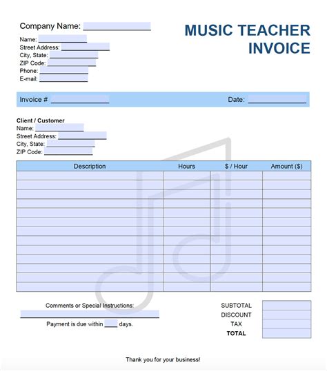 Music education invoice templates