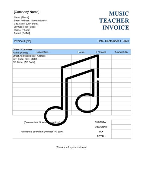 Music Invoice Template Sample 1