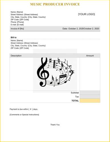 Music Invoice Template Sample