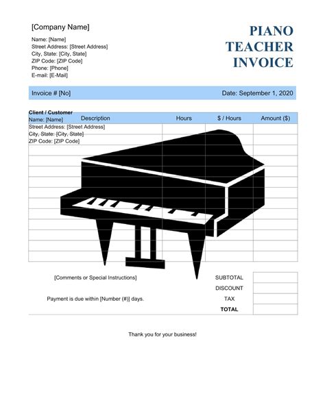 Music Lesson Invoice Template Sample