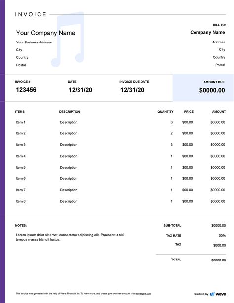 Music licensing invoice templates