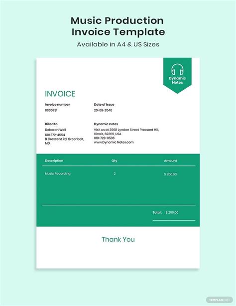 Music production invoice template