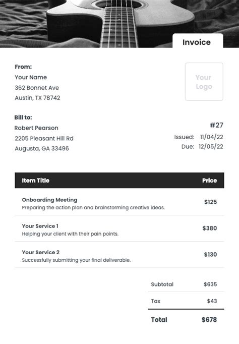 Music promotion invoice template