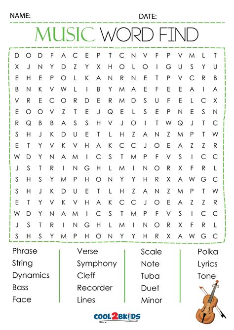 Music Word Search Puzzle