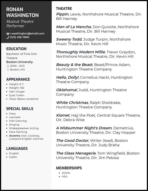 Musical Theatre Resume Template Google Docs Download