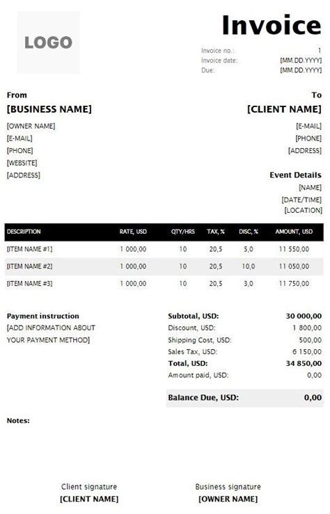 Musician Invoice Template 2