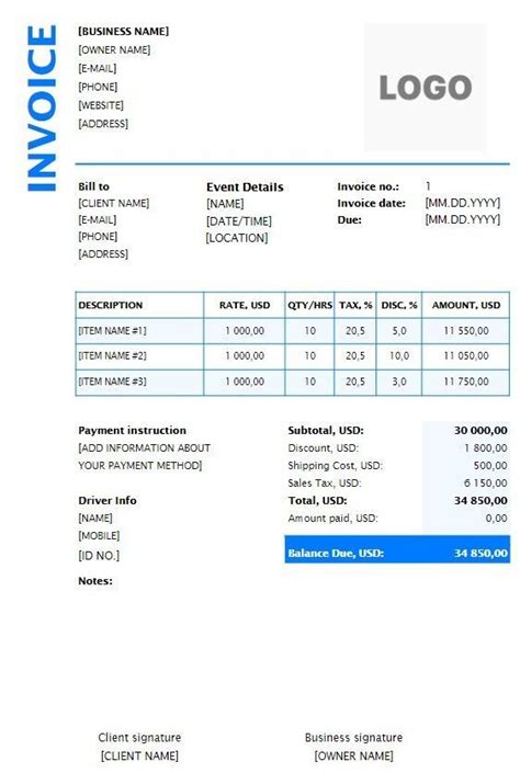 Musician Invoice Template 3