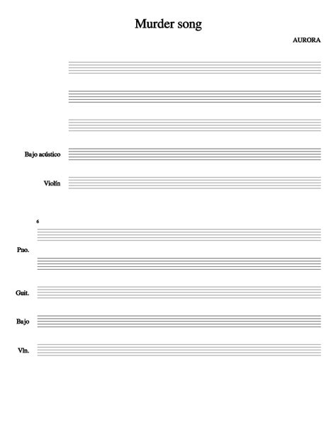 Sheet music template designed for guitar compositions