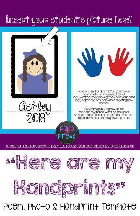 Handprint template for a girl's first day of school