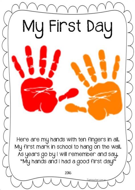 A handprint art template featuring a colorful flower