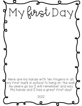 Handprint template for a child's first day of school