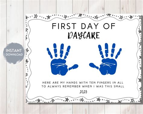 Handprint template for a child's first day of daycare