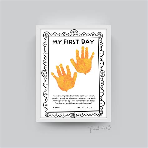 Handprint and footprint template for a child's first day of school