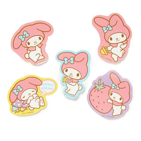 My Melody stickers with flowers in various colors