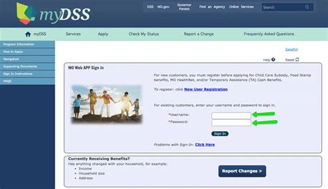 A screenshot of the MyDSS website