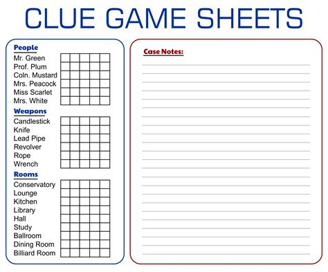 Mystery Clue Sheets