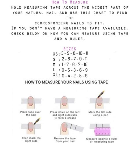 Press On Nail Sizing Chart with Nail Measurements Example