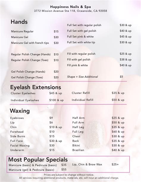 Nail menu templates