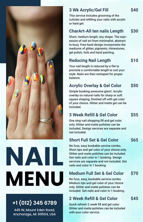 Bold and Bright Nail Salon Menu Template