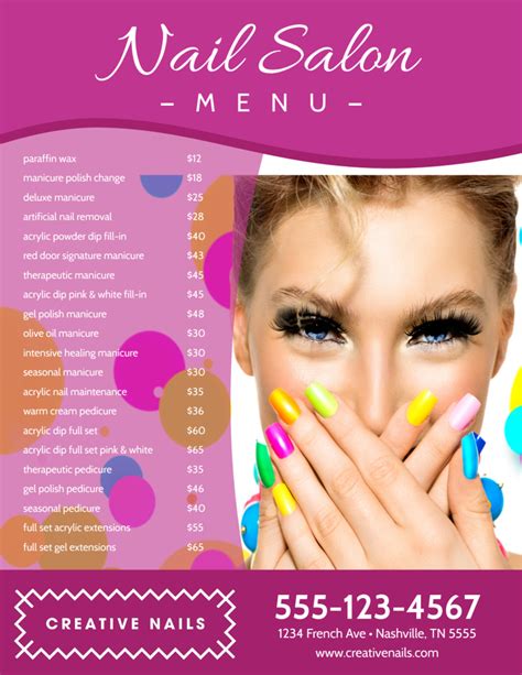 Nail Salon Menu Template Ideas