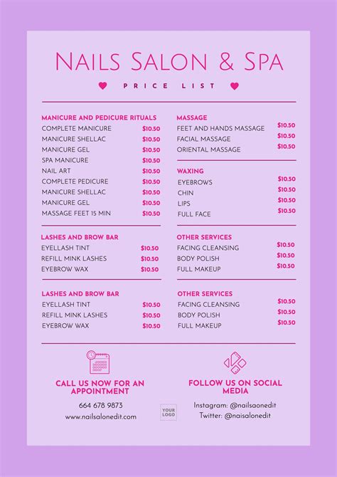 nail salon price list template example