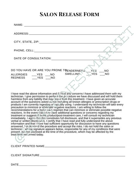 nail salon waiver form components