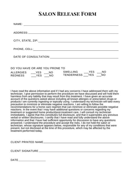 Nail Salon Waiver Form Template Sample 2