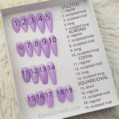 Press On Nail Sizing Chart with Nail Shapes Example