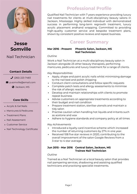 Nail Technician Resume Template Example