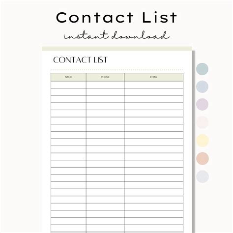 Printable Name and Phone Number Template