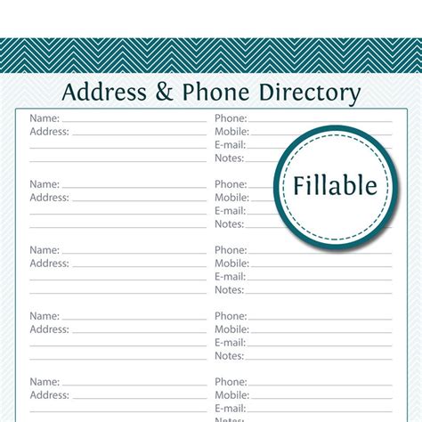 Printable Name and Phone Number Template Example 6