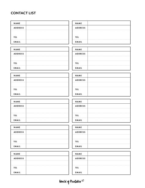 Printable Name and Phone Number Template Example 8