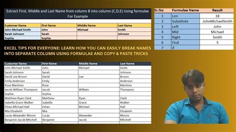 Name separation formulas in Excel