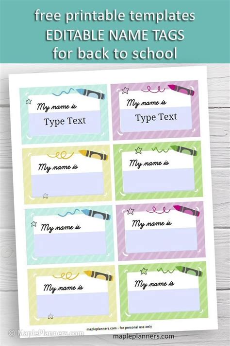 Printable student name tags for education