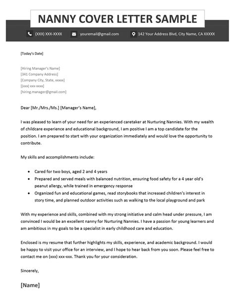 Nanny Cover Letter Sample