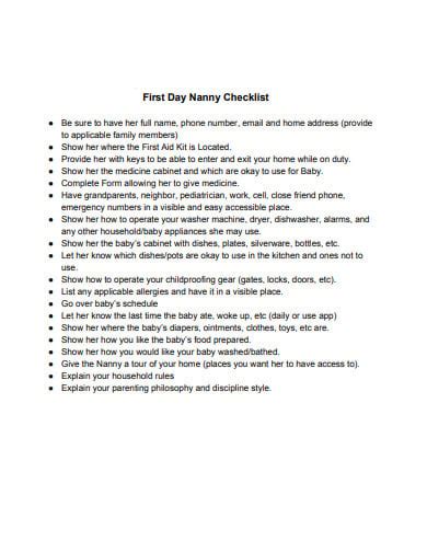 Nanny Duties Checklist Template PDF