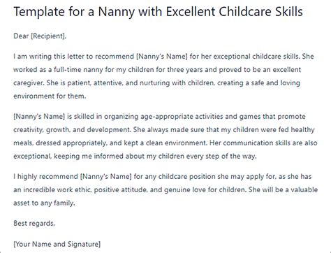 Nanny Reference Letter Example