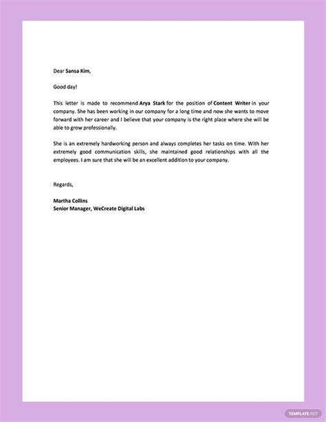 Nanny Reference Letter Template Google Docs