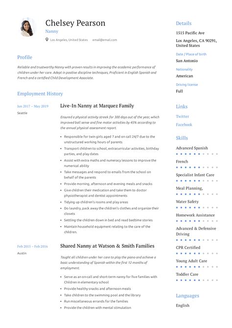 nanny resume template examples for nanny agencies