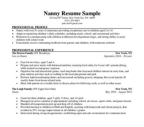 nanny resume template google docs