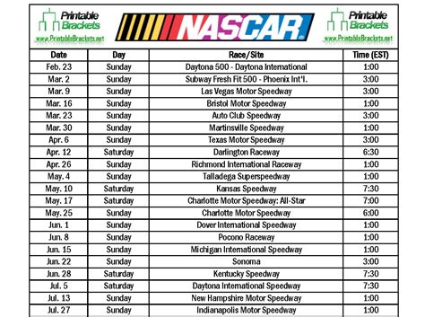 2023 NASCAR Schedule Mobile