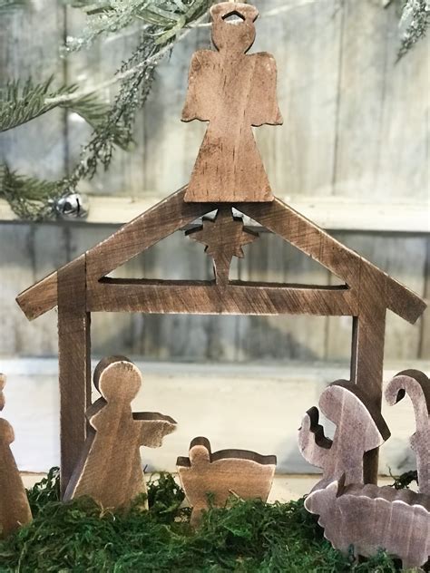 Handmade wooden 3D nativity scene with a rustic touch