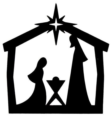 Nativity Scene Silhouette Template with Mary Joseph