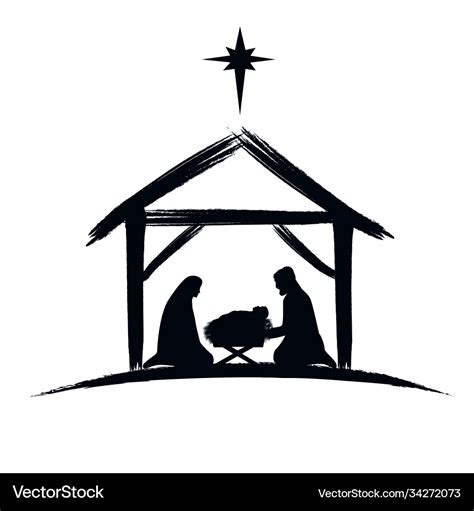 Nativity Scene Silhouette with Stars