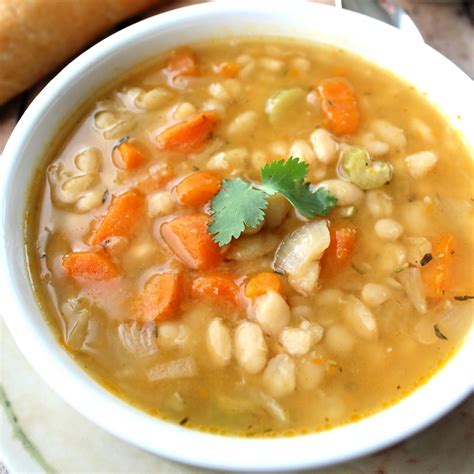 Navy bean soup served in a bread bowl