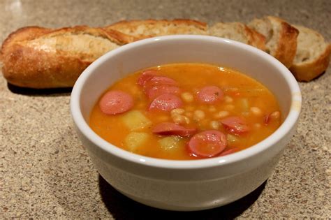 Navy bean soup with a side of crusty bread